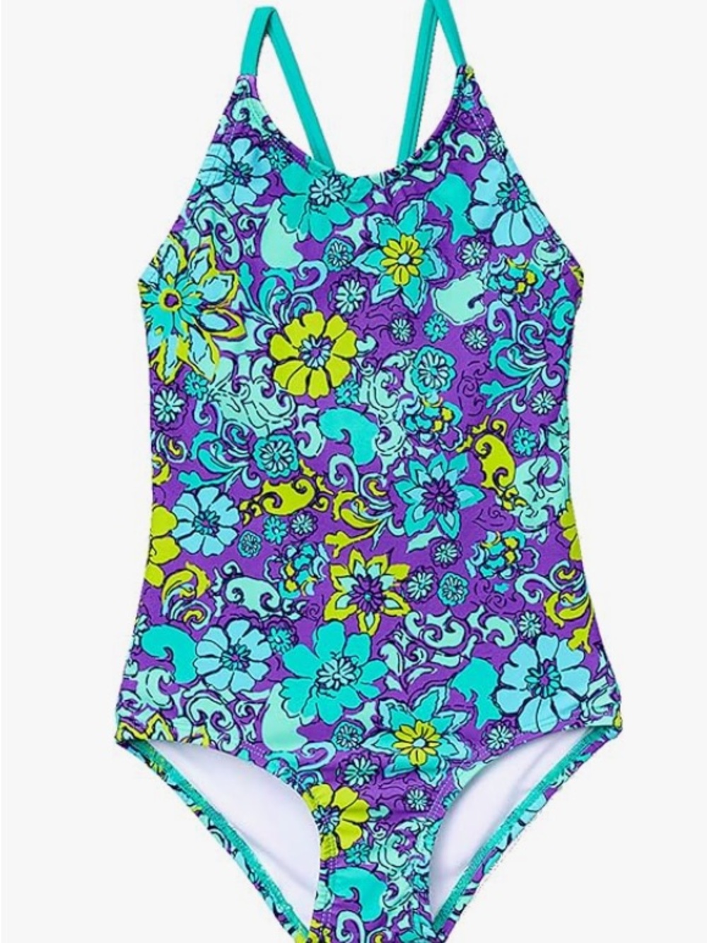Kanu Surf Purple Floral One-Piece Swimsuit with Aqua Straps
